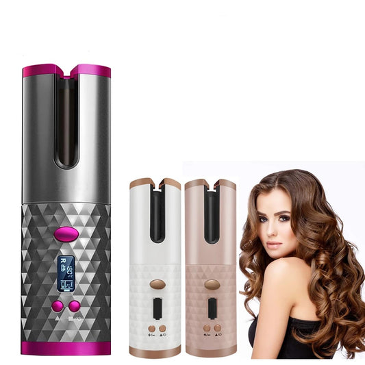 LCD Display Cordless Hair Curler Rollers Rotating Hair Curler